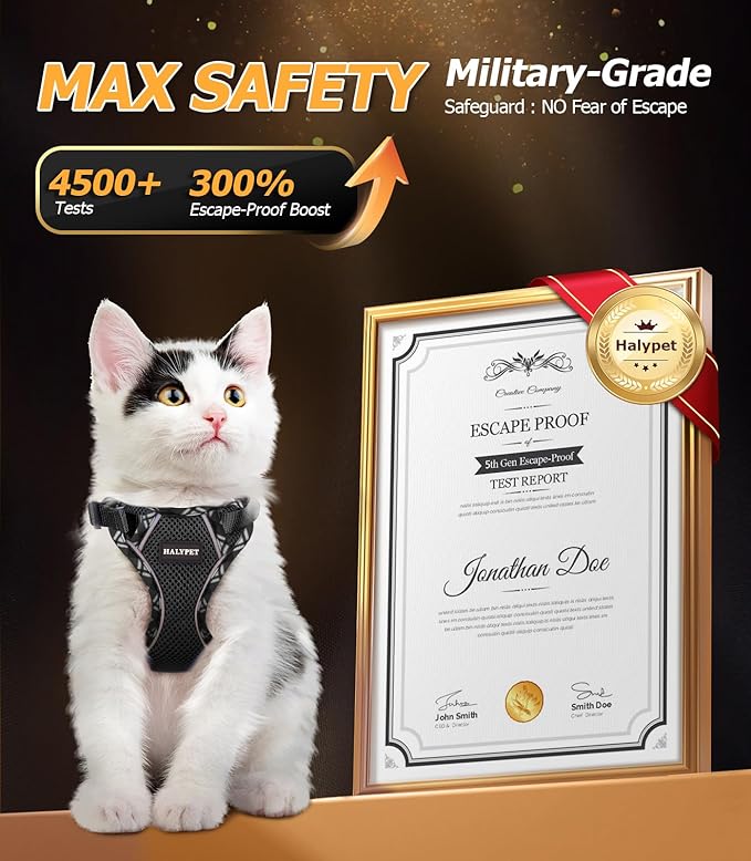Halypet Cat Harness and Leash Set [H500 Pro Escape Proof Cat Harness for Walking, Adjustable Breathable Soft Travel Cat Leash, Reflective Strips Kitten Harness
