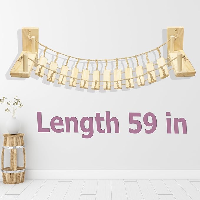 Cat Wall Shelves, Climbing, Wooden Cat Furniture, Cat Shelves and Perches for Wall, Cat Bridge Long for Indoor Cats, Wall Mounted, Playing and Lounging (Length 59in)