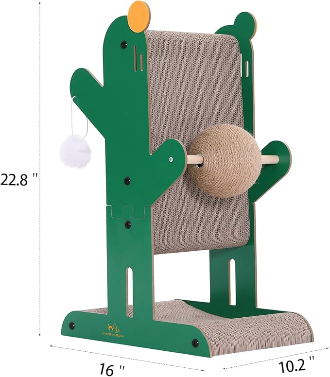 Cat Scratching Post, 4-in-1 Cat Scratcher and Cardboard Scratching Post with Toys and Plush Ball for Indoor Outdoor Cats,Protecting Furniture with Catnip, Large