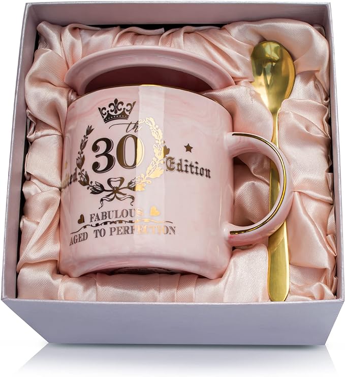 30th Birthday Gifts for Her, Fabulous 30 Limited Edition, 14oz Gold Pattern Coffee Mug, Microwave Dishwasher Safe, Unique Gift for Best Friend, Wife, Sister, Coworker, Beautifully Gift Boxed.