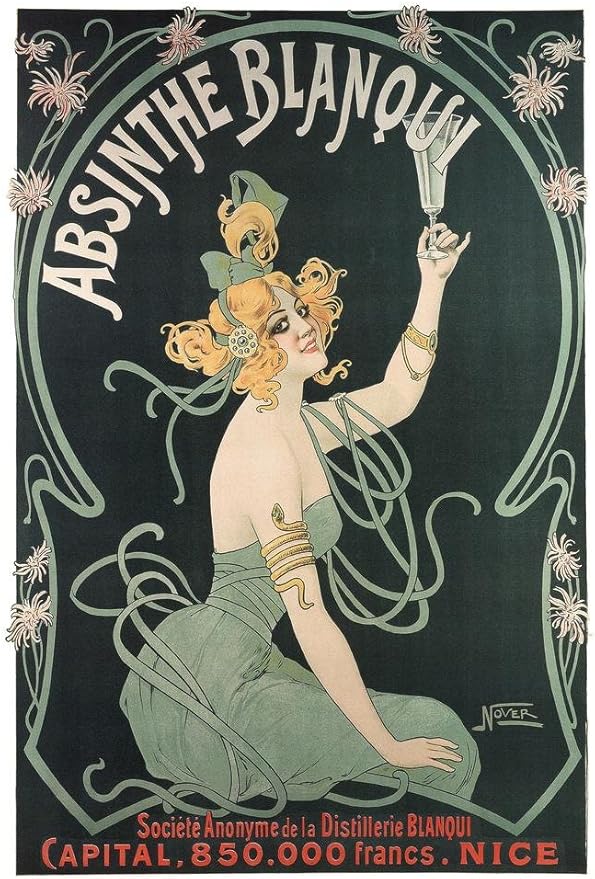 Absinthe Blanqui by Nover Art Nouveau Vintage Advertisement Ad Anise Spirit French Nice France Liquor Drinking Bar Whiskey Cocktail Decoration Cool Wall Art Print Poster 16x24