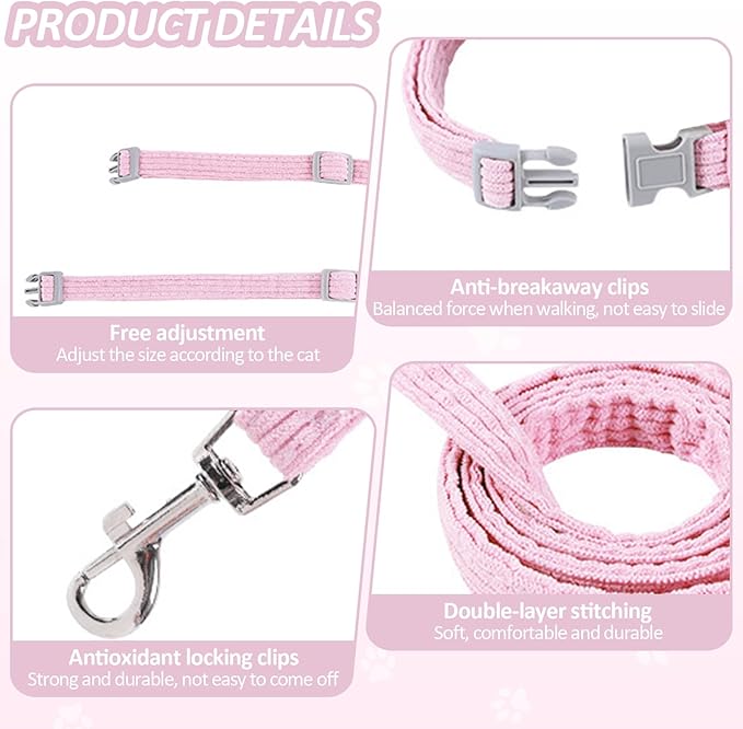 Cat Harness, Safety Leash Set for outings and Travelling to Prevent Cats from Escaping - Adjustable Kitten Safety Leash, Soft and Comfortable for Small and Medium Sized Cats (Yellow, M)