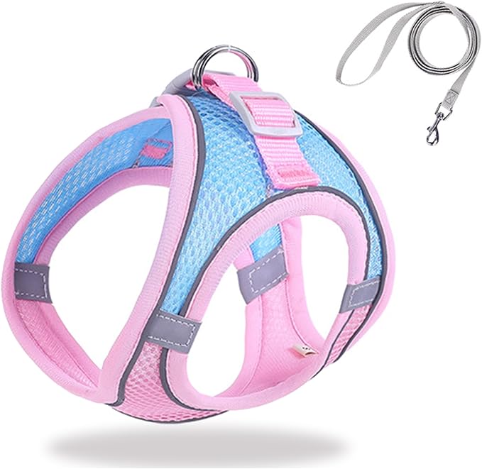 Cat Harness and Leash Set Soft Adjustable Escape Proof Cat Leash Breathable Comfortable Vest Easy to Wear Kitten/Small Dogs Harness for Outdoor Walking Blue L