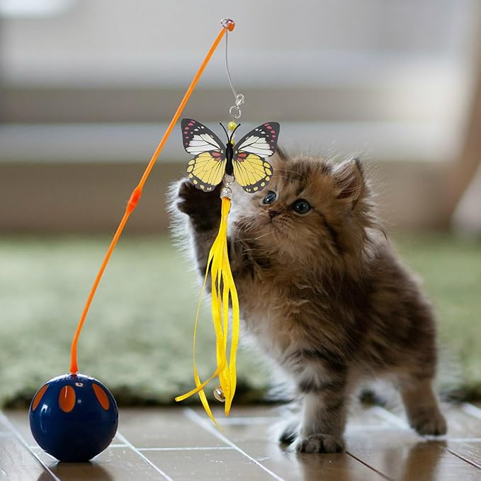 6pcs Cat Wand Attachments Interactive Sports Cat Pet Toy Playthings Kitten Plaything Cat Teasing Toy Bring More Joy and Fun (Green Blue Yellow)