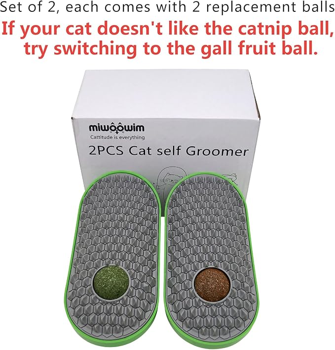2 Pcs Catnip Toys Balls That Stick on Wall,Cat Toy Ball, Catnip Wall Balls for Cats Lick,Cat Face Scratchers, Cat self Groomer for Indoor Cats, Cat Corner Brush Wall