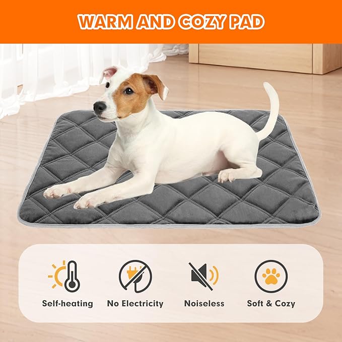 Vannon Self Heating Cat Mat Self Warming Dog Cat Bed Pad Heat Reflective Soft Dog Crate Pad Thermal Pet Mat for Outdoor Indoor Pets, Anti-Slip, Washable, Grey (S:18.9" x 27.6")
