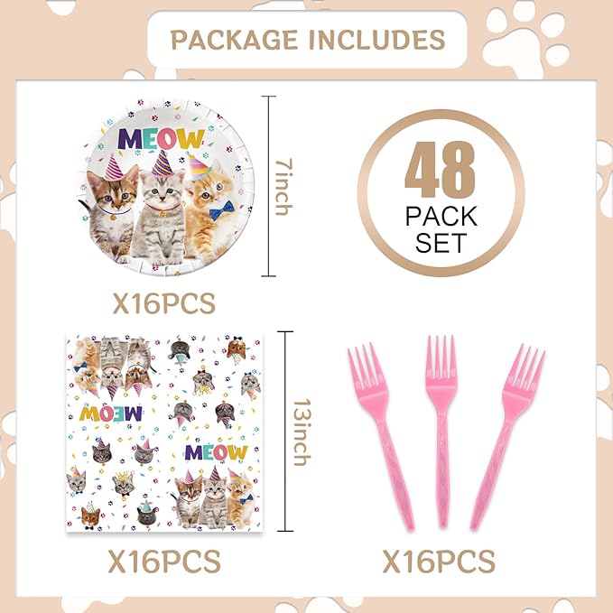 48Pcs Dog Pawty Birthday Party Decorations Dog Theme Party Decorations with Puppy Birthday Baby Shower Forks Plates and Napkins Supplies