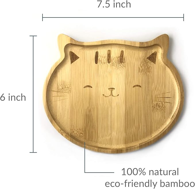 4572, Bamboo Cat Shape Food Plate for Snacks Appetizer Fruit Vegetable | Food Platter | Picnic Kitchen Party | Eco-Friendly Plates, 7"x6.5", Cat Face, 2 Pack