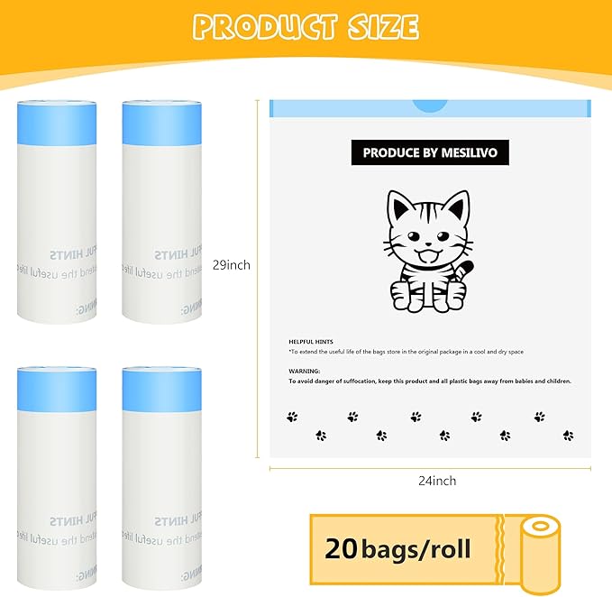 80 Counts Cat Litter box Bags for Automatic Cat Litter Box Self Cleaning, 24 x 29 Inches Extra Thick Cat Liner Bags Compatible with Litter Box Robot 4 and 3(White-Blue)