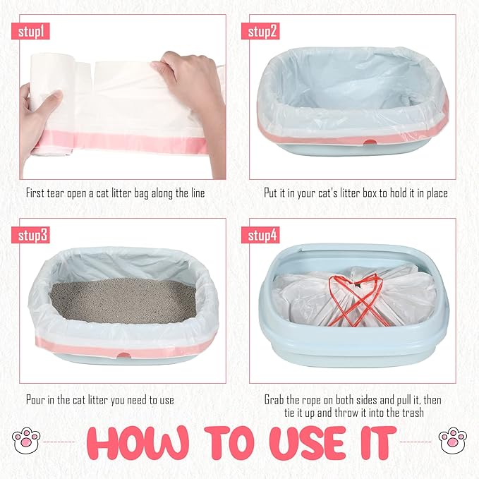 80 Count Cat Litter Box Liners 31 x 18 Inch Large Drawstring Kitty Litter Box Bag Thick Pet Pan Liners Cat Waste Litter Bags Thick Cat Litter Bags Pet Cat Supplies for Cat Litter Box Tray Trash Waste