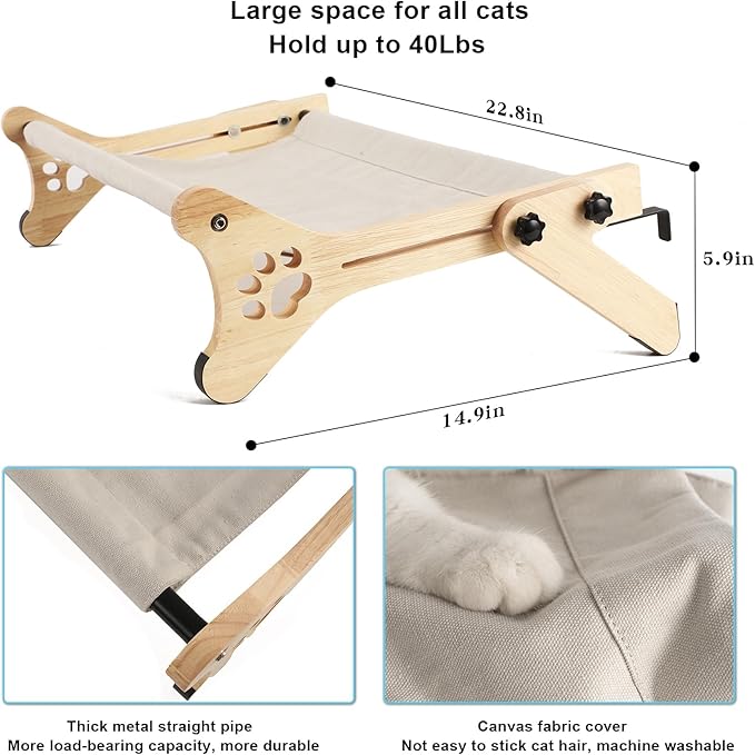 Cat Window Perch 【Window/Floor Double-use Cat Hammock】 Cat Hammock for Large Cats Free-Standing Cat Sleeping BedCat Shelves for Windowsill, Floor, Bedside, Cabinet Holds Up to 40 lbs