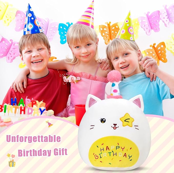 16" Birthday Cat Plush Pillow Stuffed Animals Original Wink Kitty Kitten Large Plushie Cuddle Squishy Happy Birthday Gift for Kids Boys Girls
