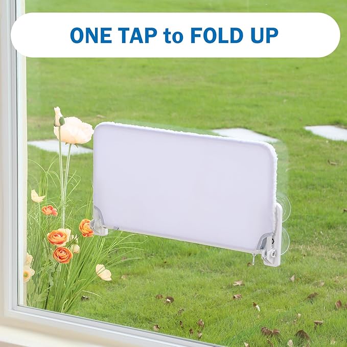 Easy Fold Cat Window Perch - Cordless, Fold-Up, Zip Closure Embeded Machine Washable Bed Cover, Robust Metal Frame - Cat Hammock for Window for Large Cats and Kittens (White, Medium)