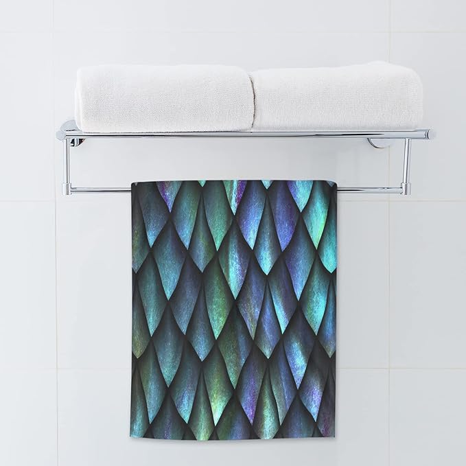 AOYEGO Green Blue Mermaid Scales Kitchen Towel Fish Sequin Blue Hand Towel Soft Absorbent Microfiber Towels for Hair Spa Hotel 15x30 Inch