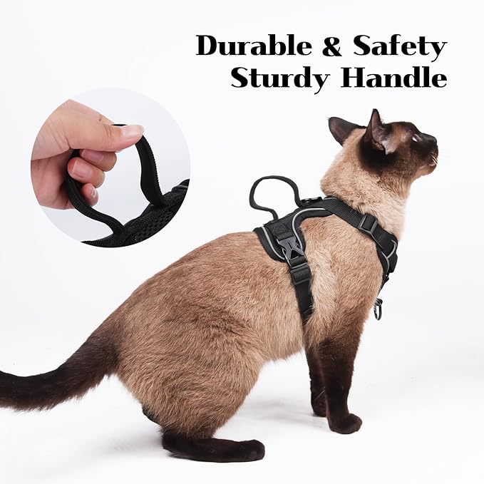 Cat Harness and Leash Set Escape Proof Adjustable Tactical Vest Breathable Kitten Harness with Handle for Walking Reflective Strips Jacket for Dark Night