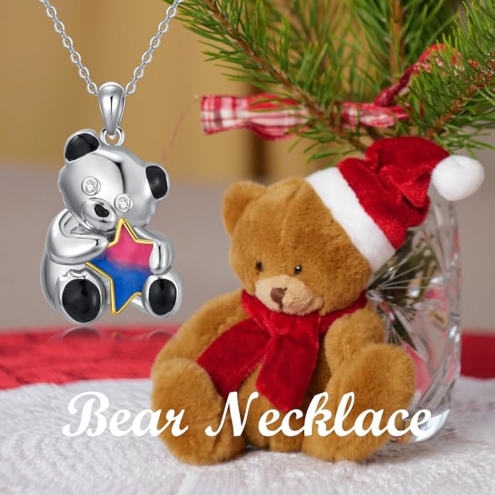 925 Sterling Silver Lab Grown Diamond Animal Necklace Cat/Bear/Bee/Dolphin/Dragonfly/Horse/Hummingbird/Koala/Parrot/Penguin/Pigeon/Sea Turtle/Starfish Lab Grown Diamond Necklace Gift for Women