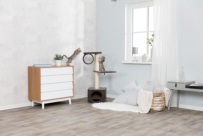 TRIXIE San Fernando Cat Tree with Scratching Posts, Condo, Dangling Cat Toy, 41.7-in Tall, Dark Gray