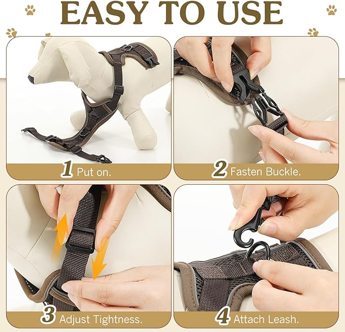 Cat Harness and Leash Set for Walking, Adjustable Kitten Vest Harness with Reflective Strip Breathable Mesh, Escape Proof Soft Pet Safety Vest for Cats, Kittens, Puppies, XL Coffee