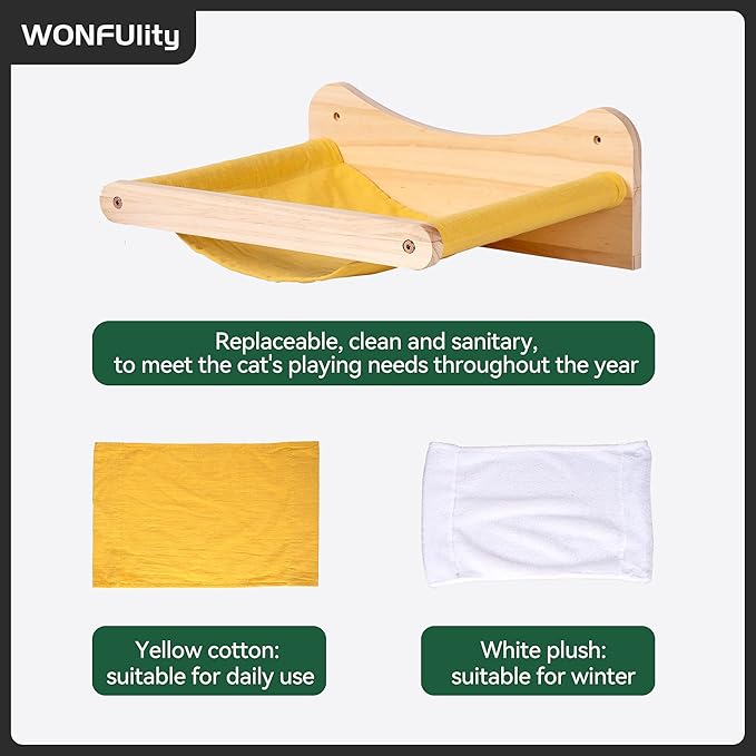WONFUlity Cat Shelves and Perches for Wall, Cat Hammock Wall Mounted Cats Shelf and Climbing Shelf with Sisal Scratching and Climbing Bridge Step Modern Cat Bed &Cat Furniture