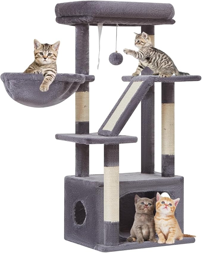 Taoqimiao Cat Tree,38.2-Inch Cat Tower for Indoor Cats,Suitable for Kittens with Luxurious cat condo with Adjustable Baskets and Luxurious Perch MS029SG Smoky Gray