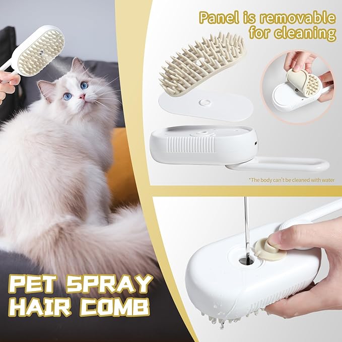 3 in 1 Steamy Hair Brush with Steamer - Suitable for Cats, Dogs, and All Pets (white)