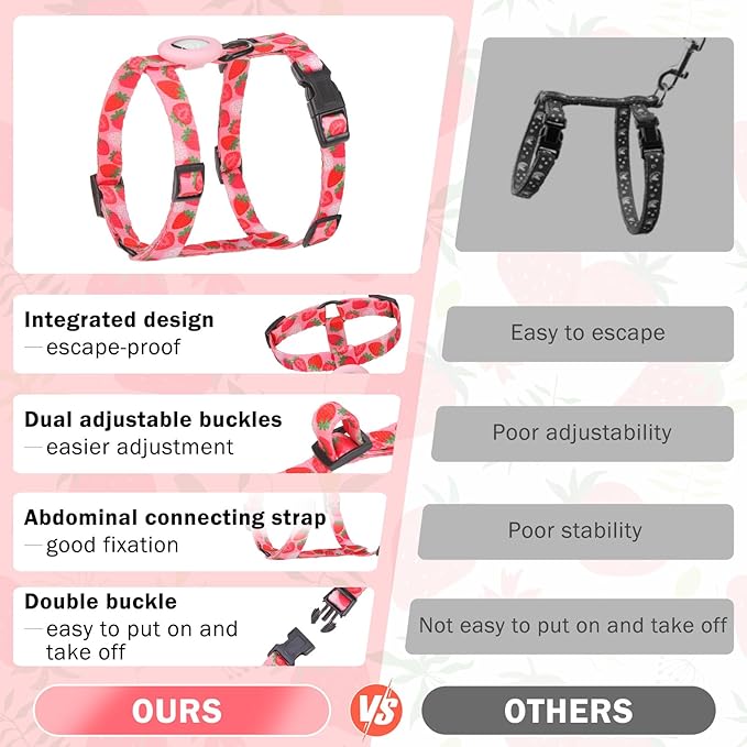 SCENEREAL Cat Harness and Leash Set Escape Proof with Airtag Holder, Adjustable Kitten Big Cats Vest Harness for Walking Outdoor Indoor, Adjustable Soft Strip for Small Large Cats Boys Girls Puppy