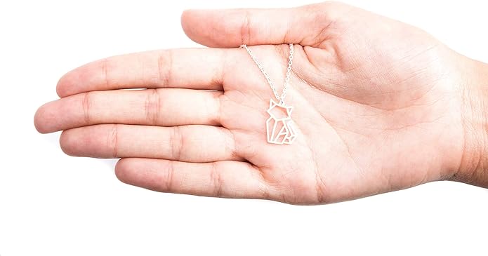 Cat Silver Origami Jewelry - Silver Geometric Chain Necklace – 925 Sterling Plated Silver Necklace for Women & Ladies – Stylish Cat Pendant Necklace
