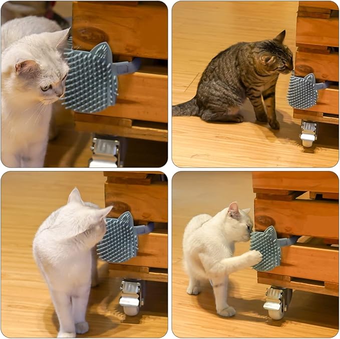 Animals Toy Itching Board, Wall Mounted Cat Scratcher, Self Cleaning Slicker Brush, Massage Comb for Dry Hair & Furniture Protection, Blue, Nylon & Silicone