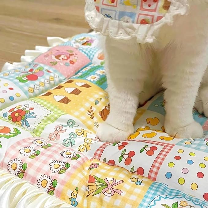 Cat Bed Mat, Double-Sided Usable Cat Cage Mat for Four Seasons Universal, Flannel Side Rustic Pet Bed Mat, Cozy and Soft Crate Mat for Sleeping Improve (Light Blue Bunny, 22.5'' x 16.9'')