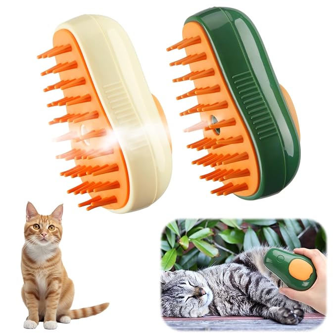 2 Pcs Cat Steam Brush 3 in 1 Water Dog Brush Steamer Cat Brush Cleaning Steamer Grooming Brush Multifunctional Comb with Steam Cat Shedding Brush for Dog Cat Massage Removing Hair, Avocado