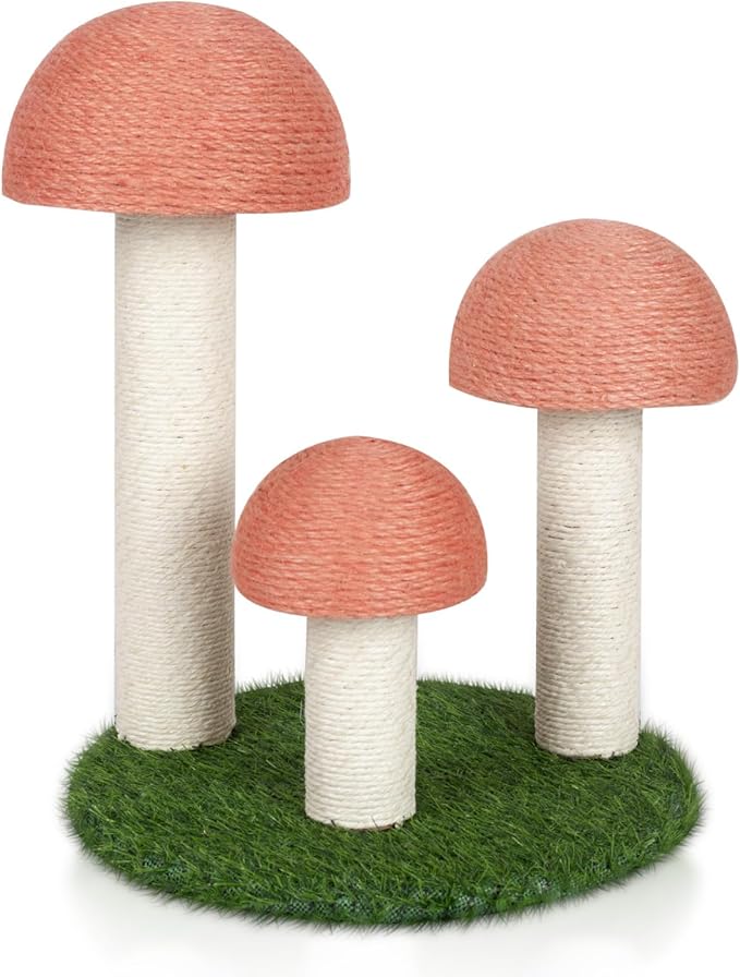 PowerKing Cat Scratching Post, Mushroom Claw Scratching Post for Cat, Natural Sisal Cat Scratchers with 3 Mushroom Pole, Cat Interactive Toys