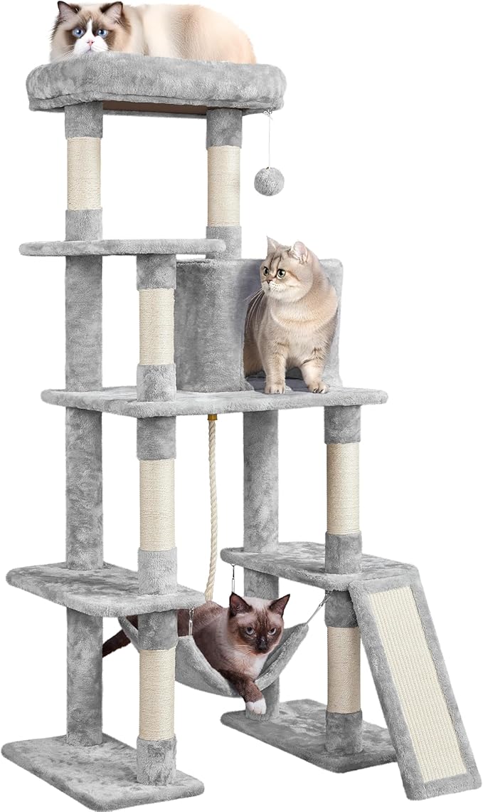 Yaheetech Cat Tree, Multi-Level Cat Tower for Indoor Cats, 63in, Condo Furniture with Scratching Posts, Large Top Perch, Hammock, Tall Cat Climbing Stand for Cat Play