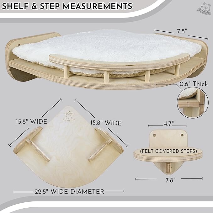 Cat Wall Shelves - Large Cat Shelves w/Pillow + 3 Wide Steps, Cat Wall Furniture, Cat Shelves for Wall, Cat Climbing Wall | Cat Shelf, Cat Wall Steps, Cat Tree, Cat Window Perch