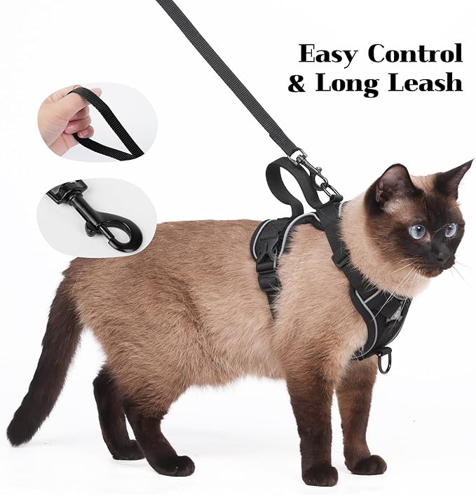 Cat Harness and Leash Set Escape Proof Adjustable Tactical Vest Breathable Kitten Harness with Handle for Walking Reflective Strips Jacket for Dark Night