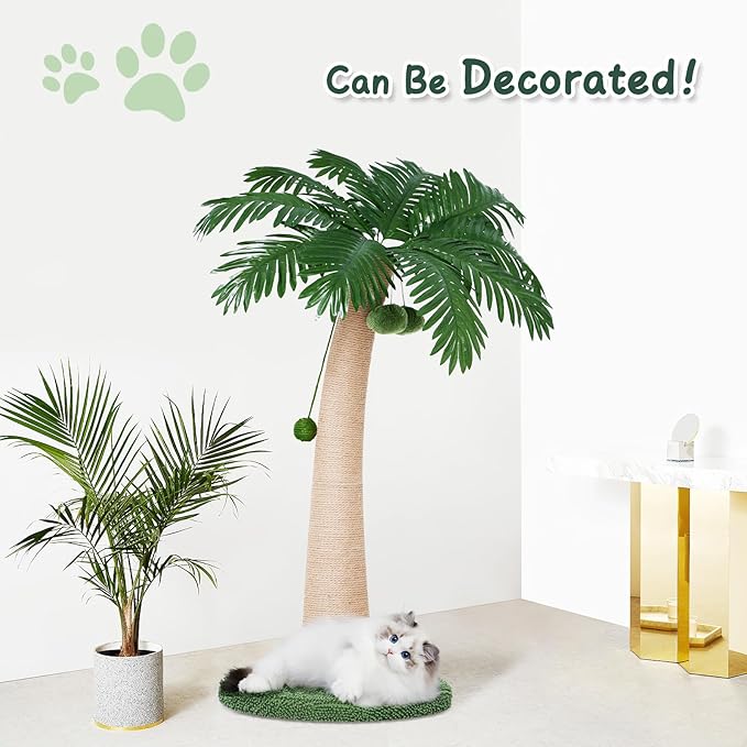 43 Inches Cat Scratching Post, Large Cat Scratching Post, Sisal Scratcher with 3 Hanging Pompoms for Indoor Cats (Tall Round Base)