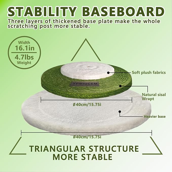 Cat Scratching Post 38" Tall Scratching Post for Indoor Cats Cat Scratcher Cat Tree Wrapped Sisal Rope Large Cat Scratching Post Cute Cat Scratching with Interactive Dangling Balls and Spring Ball