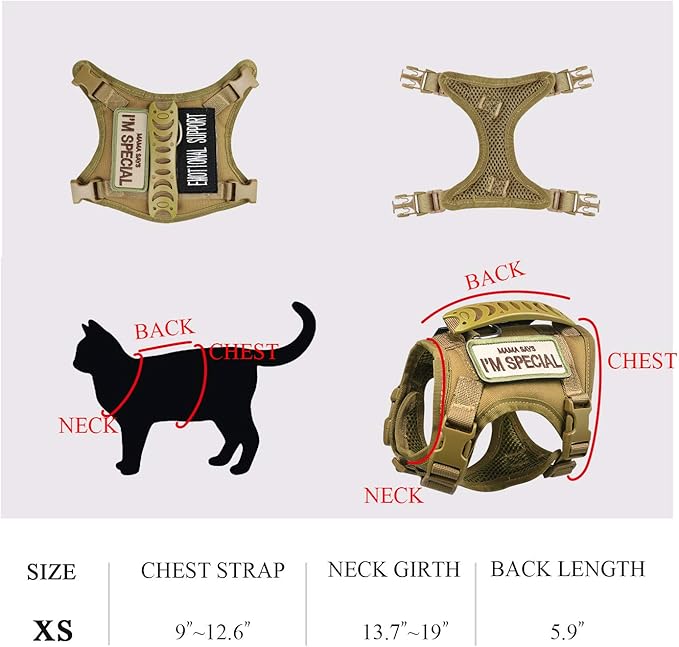Tactical Cat Harness for Walking Escape Proof, Soft Mesh Adjustable Pet Vest Harness for Large Cat,Small Dog