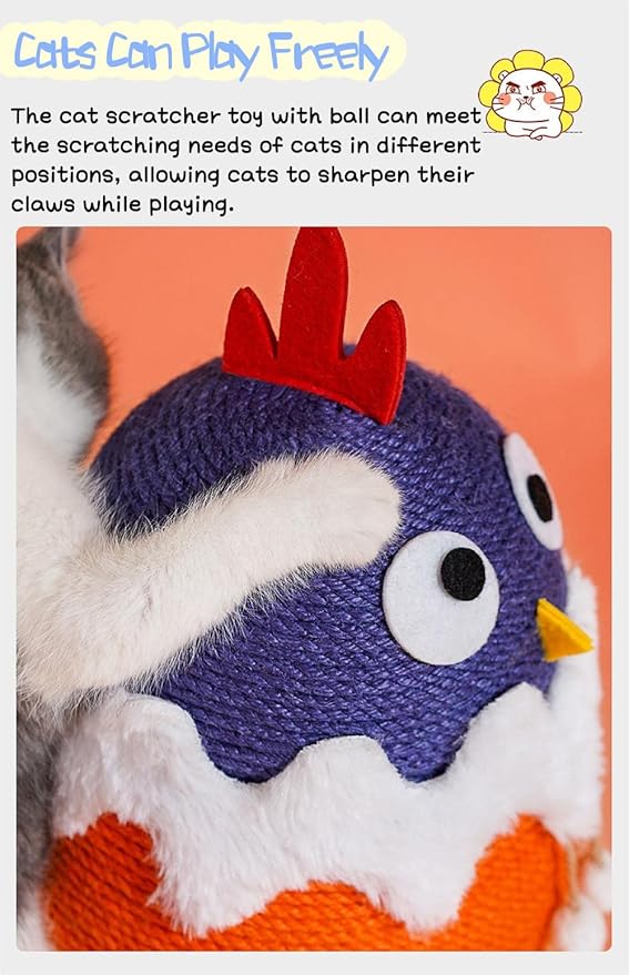 Cat Scratching Post Tall Cat Scratcher with Sisal Rope Ball Vertical Cat Scratch Post Claw Scratchers for Indoor Cats and Kittens Interactive Pet Toy(Tumbler Chicken)