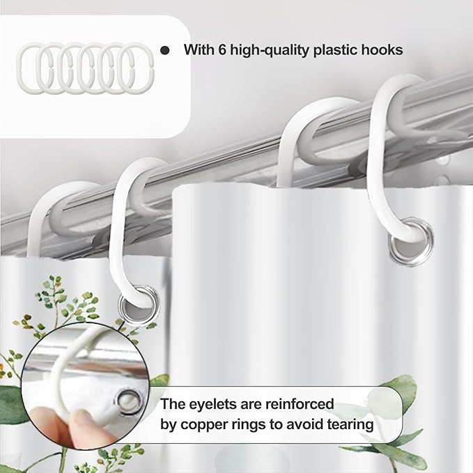 AWERT Small Half Size Stall Shower Curtain with 6 Hooks Shower Stall Curtain 36 x 72 Plant Sage Green Leaves 36 inch Shower Curtain for Bathroom/RV and Camper (Green Leaves)