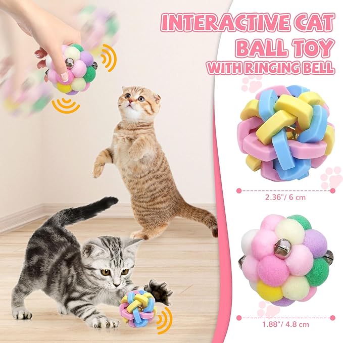 6pcs Door Hanging Cat Toys for Indoor Cats Self Play, Kitten Cat Toys for Bored Indoor Adult Cats, Cute Cat Ball Toy with Bell, Colorful Realistic Bee Dragonfly Caterpillar Interactive Cat Toy