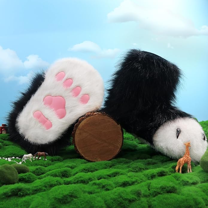 Animal Fuzzy Slippers Bear Cat Wolf Dog Fox Fursuit Feet Paw Claw Shoes Furry Boots Costume Accessories for Adult Kids