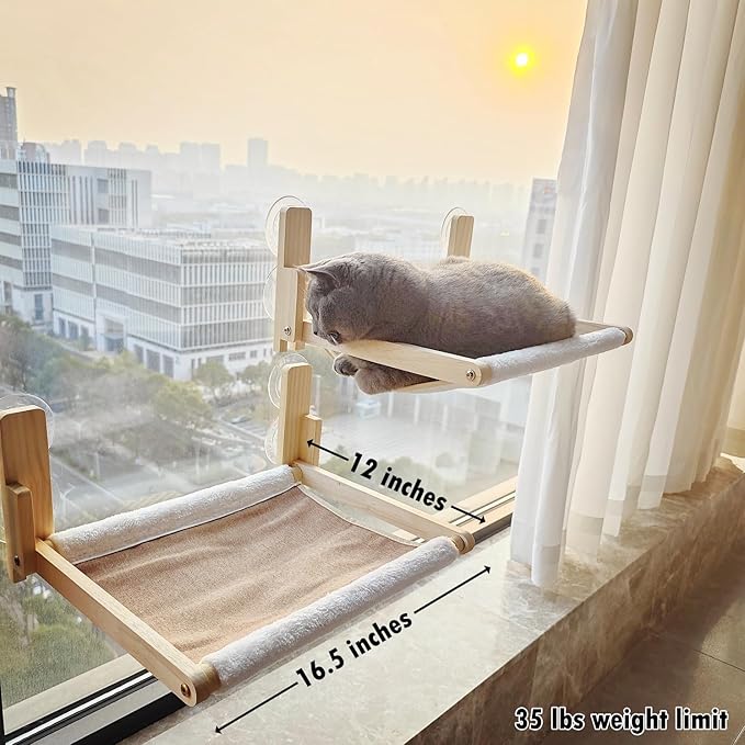 Foldable Cat Window Perch, 16.5 inches*12 inches Window Hammock, 35 lbs Weight Limit, Solid Wood Material Cat Window Hammock for Small Size Window