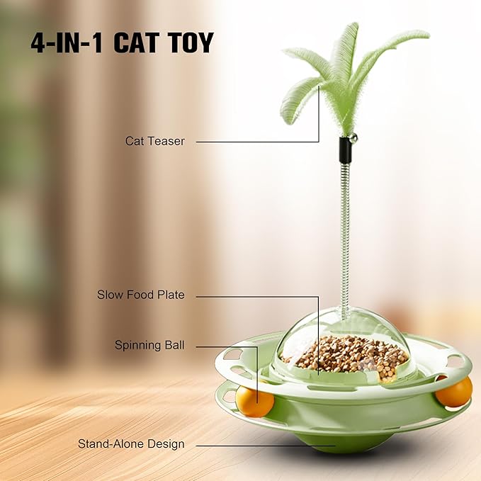 2 in 1 Cat Interactive Toy Roller 3-Level Turntable Cat Toy Cat Slow Feeder Food Dispenser Cat Kitten Wand (Orange-B)