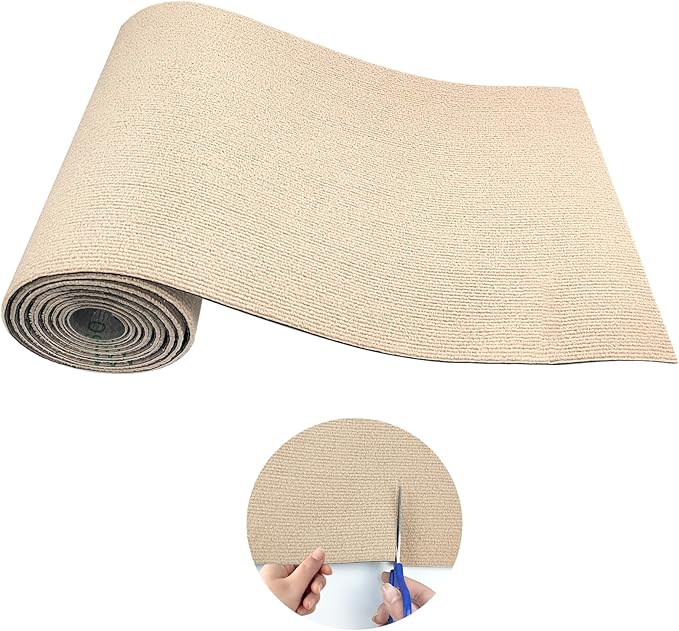Trimmable Cat Scratching Post Carpet Covered 78.7”x15.8” Self-Adhesive Cat Tree Shelves Replacement Parts Mat Cat Scratcher Mat for Cat Shelf Steps Couch Furniture DIY Protector(Beige)