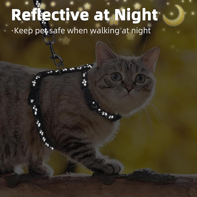 PUPTECK Adjustable Cat Harness and Leash Set Escape Proof Kitten Strap Collar for Walking Travel, Moon&Star, M