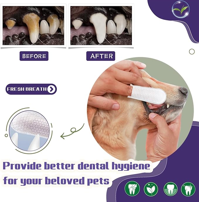 55 Counts Dogs & Cats Dental Care Wipes - Dog Teeth Cleaning Finger Wipes - Dog Tooth Brushing Kit Dental Wipes - Remove Bad Breath by Removing Plaque and Tartar Buildup & Freshens Breath
