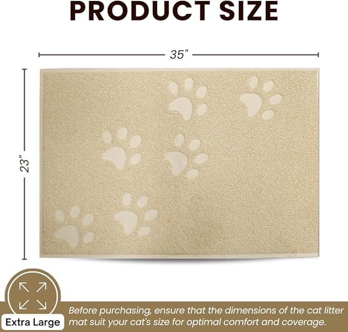 Andalus Extra Large Cat Litter Mat, Pack of 1 - Waterproof, Non-Slip & Easy to Clean Cat Litter Box Mat for Extra Efficient Pet Litter-Trapping, Beige (35” X 23”)