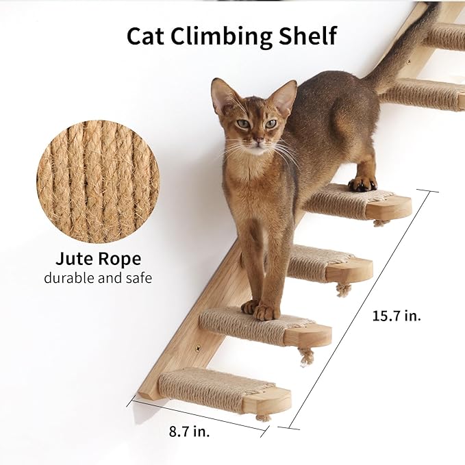 FUKUMARU Cat Wall Furniture, 3 Pack Cat Wall Shelves Set, Solid Rubber Wood Cat Shelf for Sleeping, Playing, Climbing and Lounging