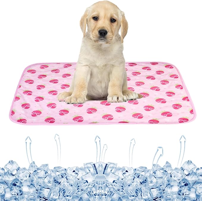 Dog Ice Pad Ice Silk Cats Kennel Mat Pet Cooling Pad Summer Cool Bamboo Mat Breathable Pad (Strawberry, M)