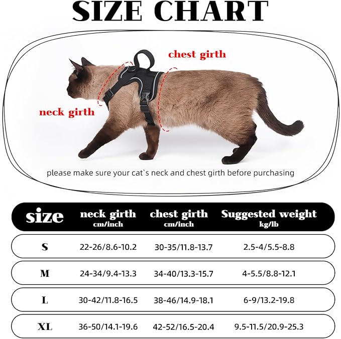 Cat Harness and Leash Set Escape Proof Adjustable Tactical Vest Breathable Kitten Harness with Handle for Walking Reflective Strips Jacket for Dark Night